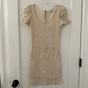 Tan and gold lace dress